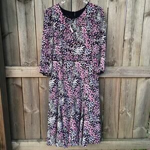 Talbots Floral Flowy Midi Dress Long Sleeve A-Line Timeless Feminine Size 8 NWT